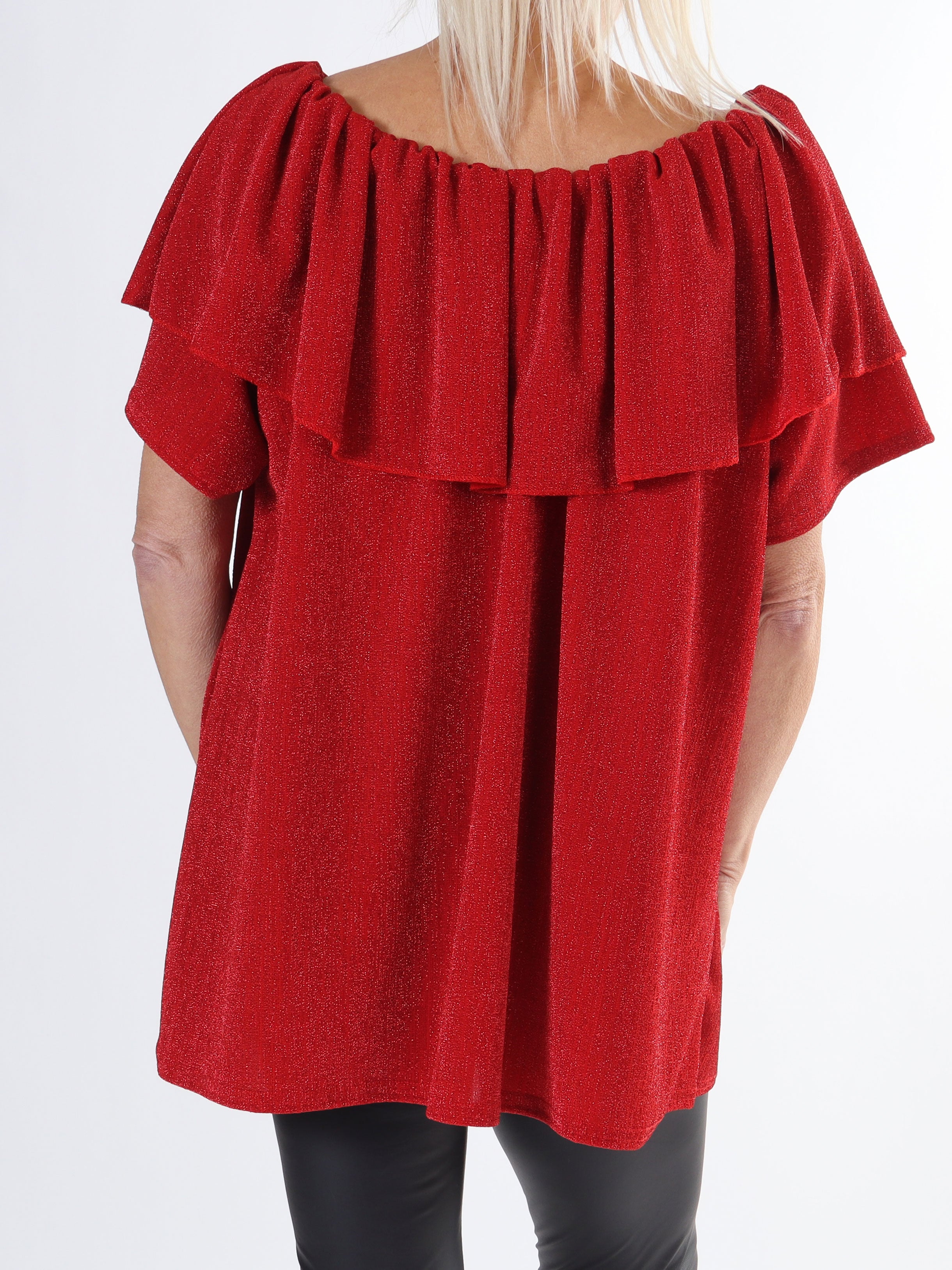 Maily - Plus size off shoulder bluse med glimmertråde